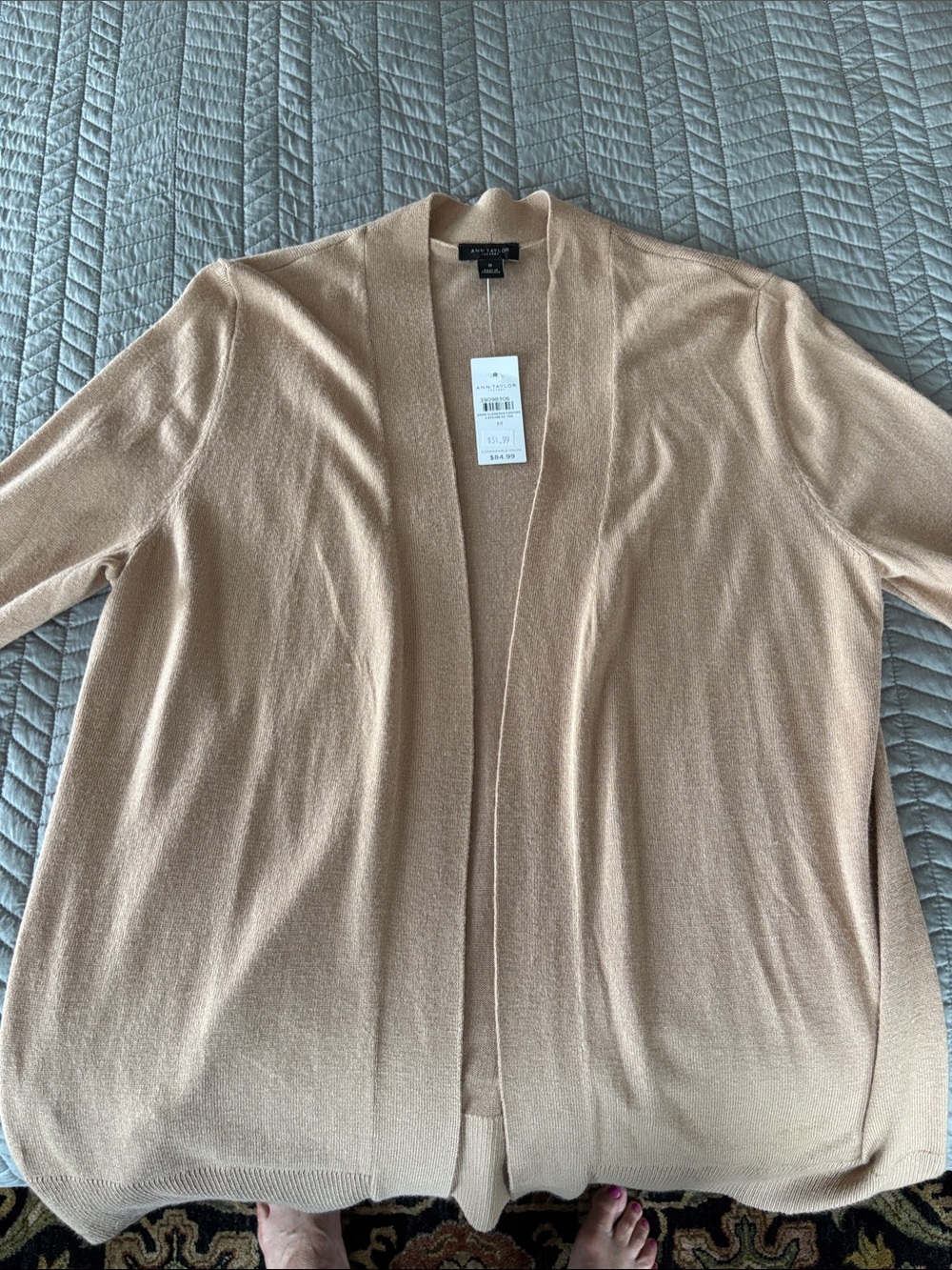 Ann Taylor Open-Front Cardigan Sweater in Light Beige